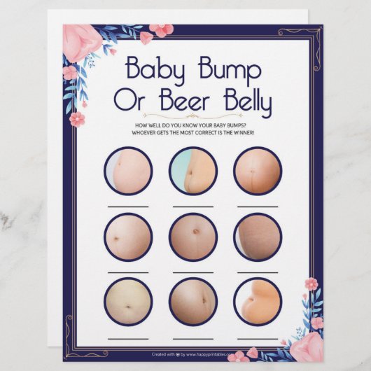 Baby-Bump oder Bierbauch [Blumenrahmen] Briefbogen (Vorne/Hinten)