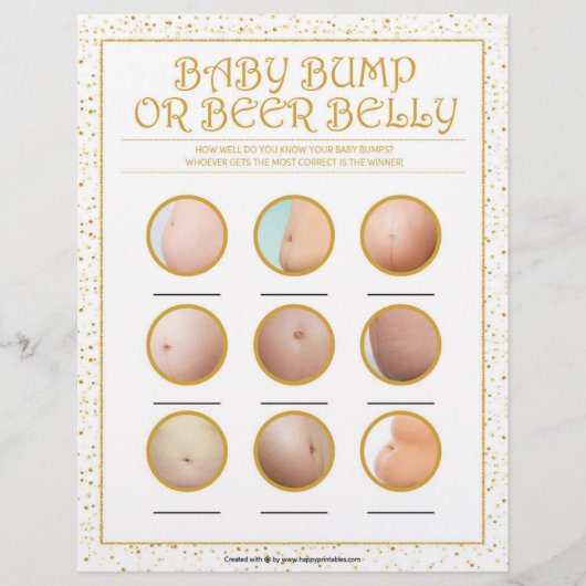 Baby-Bump oder Bierbauch [goldene Glitzern] Briefbogen (Vorderseite)