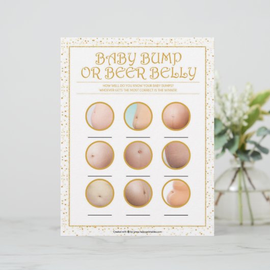 Baby-Bump oder Bierbauch [goldene Glitzern] Briefbogen (Stehend Vorderseite)