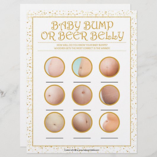 Baby-Bump oder Bierbauch [goldene Glitzern] Briefbogen (Vorne/Hinten)