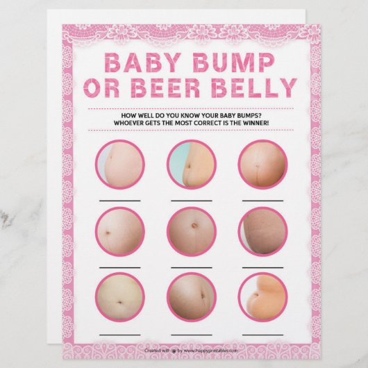 Baby Bump oder Bierbauch [Luxus-Spitze [rosa] Briefbogen (Vorne/Hinten)