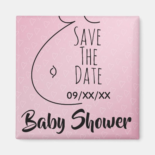 Baby Bump Pink Hearts Babydusche Save the Date Magnet (Vorne)
