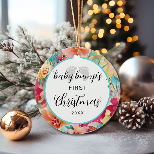 Baby Bump's First Christmas Footprint Holiday Keramik Ornament