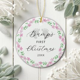 Baby Bump's First Christmas Pink Floral Holiday Keramik Ornament
