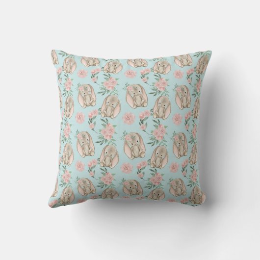 Baby Bunnies Blue Monogram Throw Kissen (Rückseite)