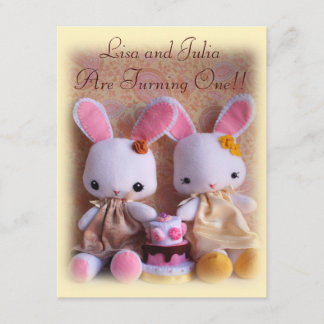 Baby Bunnies Elegante Twin Girls Geburtstag Einlad Einladung