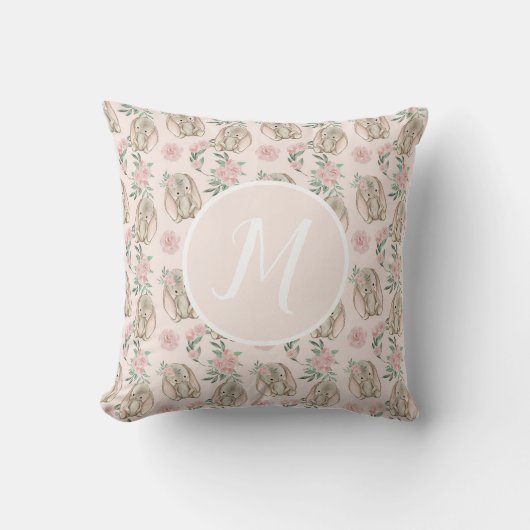 Baby Bunnies Pink Monogram Kissen (Vorderseite)