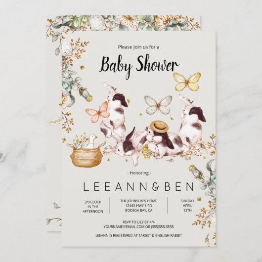 Baby Bunnies Rustic Country Baby Dusche Einladung (Vorne/Hinten)