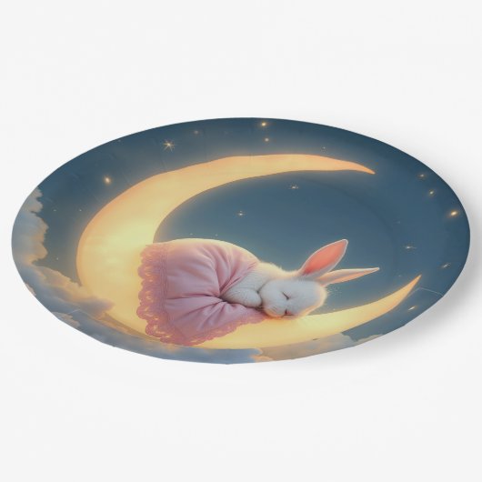 Baby Bunny auf einem Halbmond Pappteller (Schrägansicht)