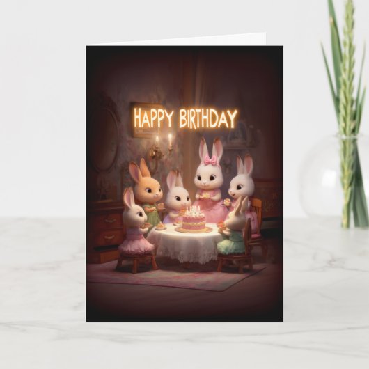 Baby Bunny Birthday Party Cake Candle Celebration Karte (Vorderseite)