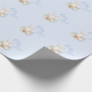 Baby Bunny Boy Blue Script Niedlich Babydusche  Geschenkpapier