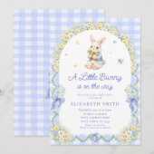 Baby Bunny Cute Rabbit Gingham Boy Baby Shower Einladung (Vorne/Hinten)