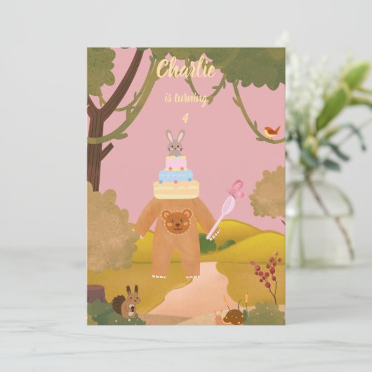 Baby Bunny Forest Geburtstag Einladung (Stehend Vorderseite)