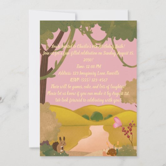 Baby Bunny Forest Geburtstag Einladung (Rückseite)