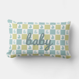 Baby Bunny Green & Blue Checkerboard Kinderzimmer Lendenkissen