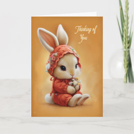 Baby Bunny in Cozy Red Bonnet Thinking of You Karte