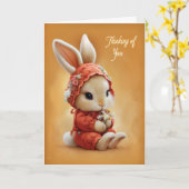 Baby Bunny in Cozy Red Bonnet Thinking of You Karte (Gelbe Blume)