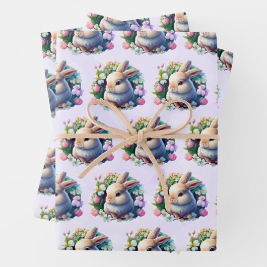 Baby Bunny in farbenfrohen Frühlingsblumen Geschenkpapier Set (Beispiel)
