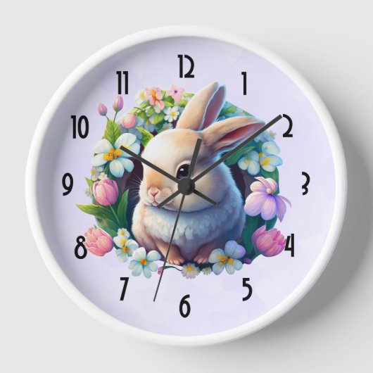 Baby Bunny in farbenfrohen Frühlingsblumen Uhr (Vorderseite)
