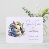 Baby Bunny in Spring Blumen Save the Date (Stehend Vorderseite)
