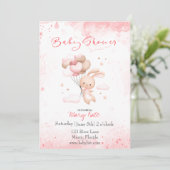 Baby Bunny mit Ballons Baby Einladung (Stehend Vorderseite)
