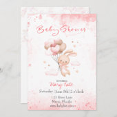 Baby Bunny mit Ballons Baby Einladung (Vorne/Hinten)