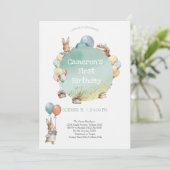 Baby Bunny mit Balloons Geburtstag Einladung (Stehend Vorderseite)