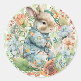 Baby Bunny Nickerchen Time Pajamas Frühlingsblumen Runder Aufkleber