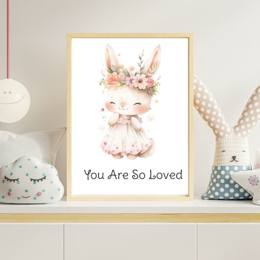 Baby Bunny Pink Dress Blume Baby Girl Kinderzimmer Poster