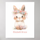 Baby Bunny Pink Floral Monogram Kinderzimmer Art Poster (Vorne)
