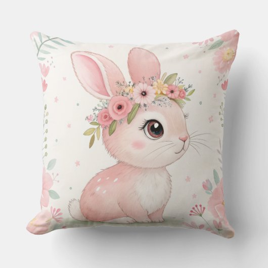 Baby Bunny Princess with Floral Crown – Soft Pink  Kissen (Vorderseite)
