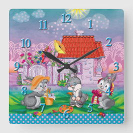 Baby Bunny Quadratische Wanduhr