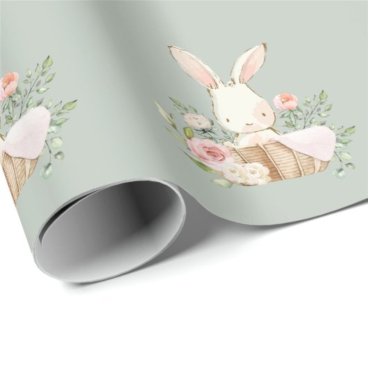 Baby Bunny Rabbit Green Baby Showpapier Geschenkpapier (Rolleneckpunkt)