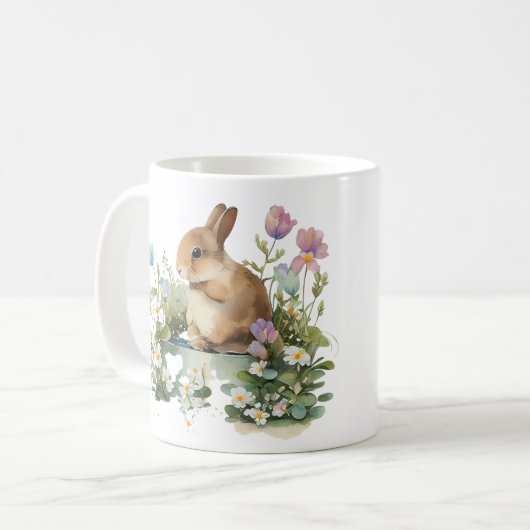 Baby Bunny Rabbit in Blume Pot Kaffeetasse (Vorderseite Links)