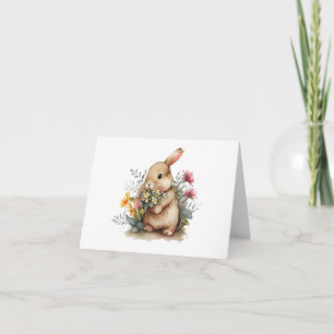 Baby Bunny Rabbit mit Lila gelben Blumen BLANK Karte