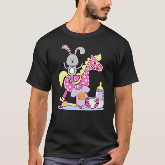 BABY BUNNY RABBIT ON ROCKING HORSE T-Shirt (Vorderseite)