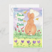 Baby Bunny Save the Date Kaninchen Wasserfarbe Ankündigungspostkarte (Vorne/Hinten)