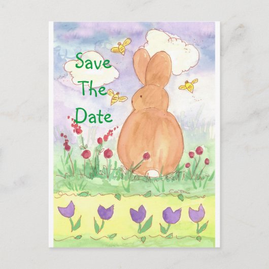 Baby Bunny Save the Date Kaninchen Wasserfarbe Ankündigungspostkarte (Vorderseite)
