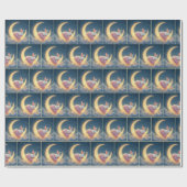 Baby Bunny schläft auf Crescent Moon Geschenkpapier (Flach)