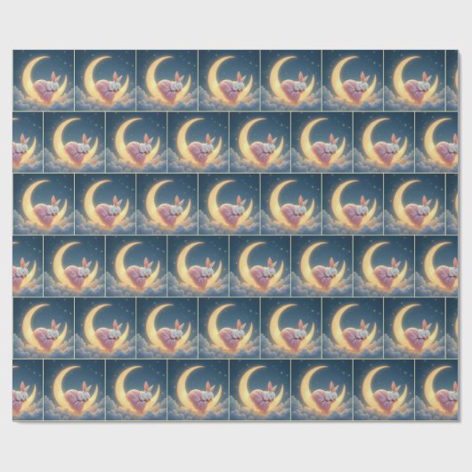 Baby Bunny schläft auf Crescent Moon Geschenkpapier (Flach)