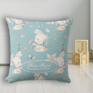 Baby Bunny und Blume Personalisiertes Kinderzimmer Kissen