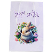 Baby Bunny unter den farbenfrohen Frühlingsblumen Mittlere Geschenktüte (Rückseite)