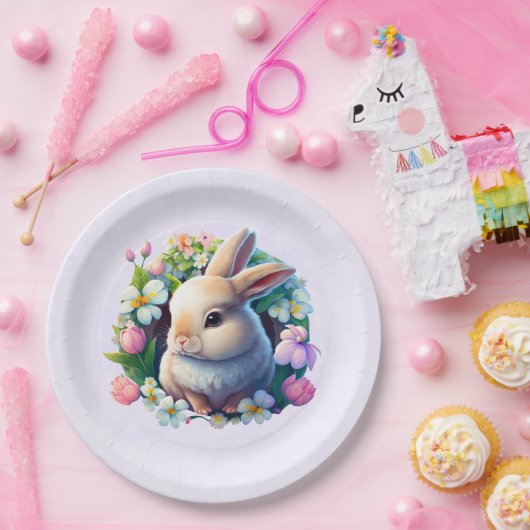 Baby Bunny unter den farbenfrohen Frühlingsblumen Pappteller (Party)