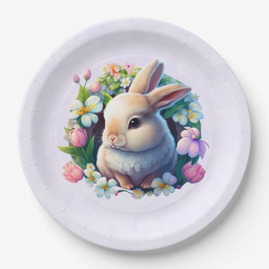 Baby Bunny unter den farbenfrohen Frühlingsblumen Pappteller (Vorderseite)