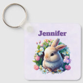 Baby Bunny unter den farbenfrohen Frühlingsblumen Schlüsselanhänger (Vorderseite)