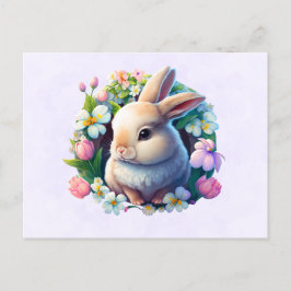 Baby Bunny unter farbenfrohen Frühlingsblumen Postkarte