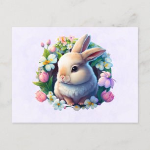 Baby Bunny unter farbenfrohen Frühlingsblumen Postkarte