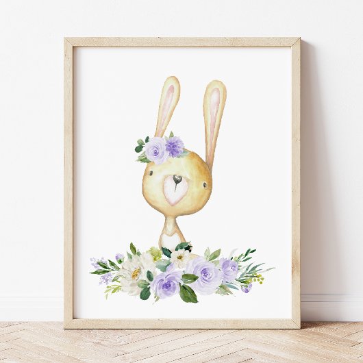 Baby Bunny, Waldtiere, Boho, Purple Blumen Fotodruck