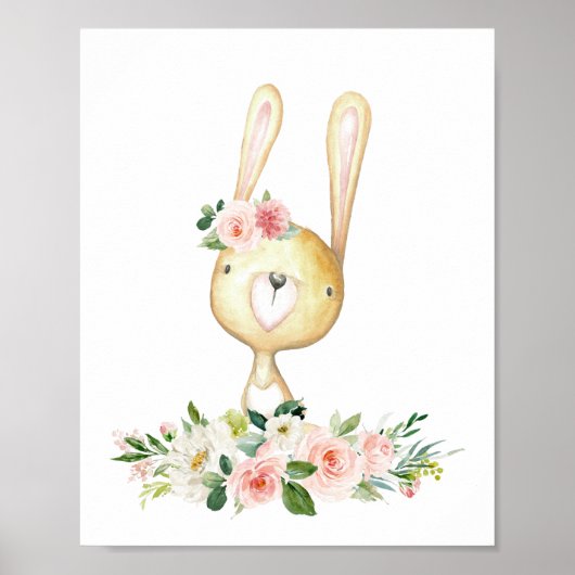 Baby Bunny, Waldtiere, Boho, rosa Blume Poster (Vorne)