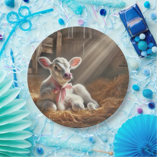 Baby Calf in Sunlit Stall Pappteller (Party)